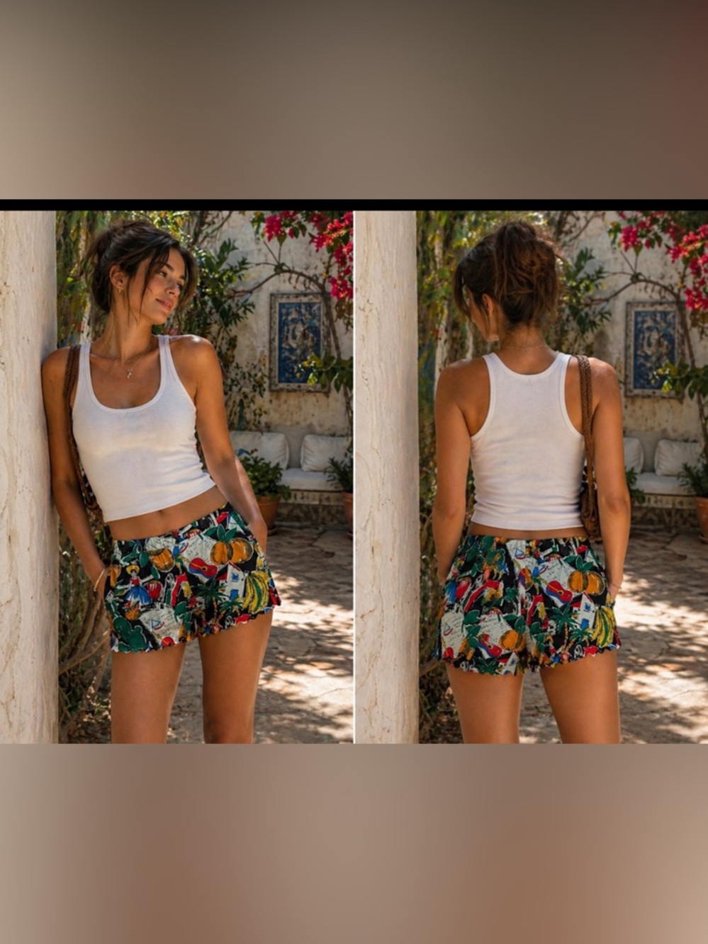 J. Crew Factory Tropical Fruit Print Athletic Shorts - Black Multi